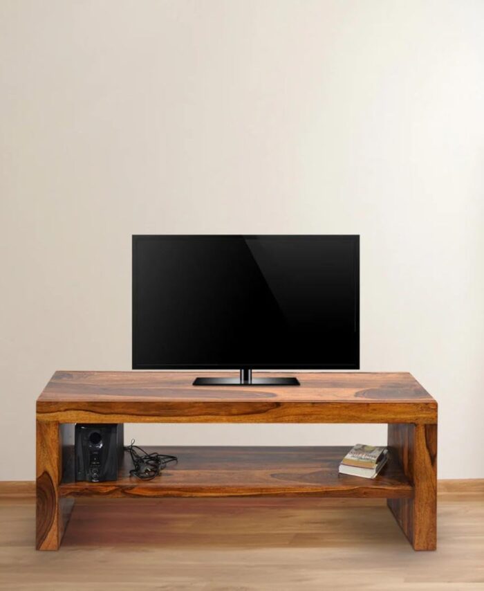 Sheesham Wood TV Unit: Honey Polished, 1 Shelf, Living Room.