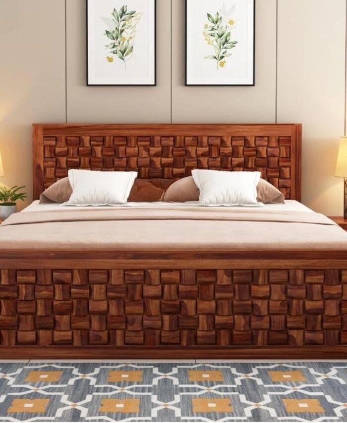 Sheesham Wood King Bed: No Storage, Solid Wooden Home Palang.