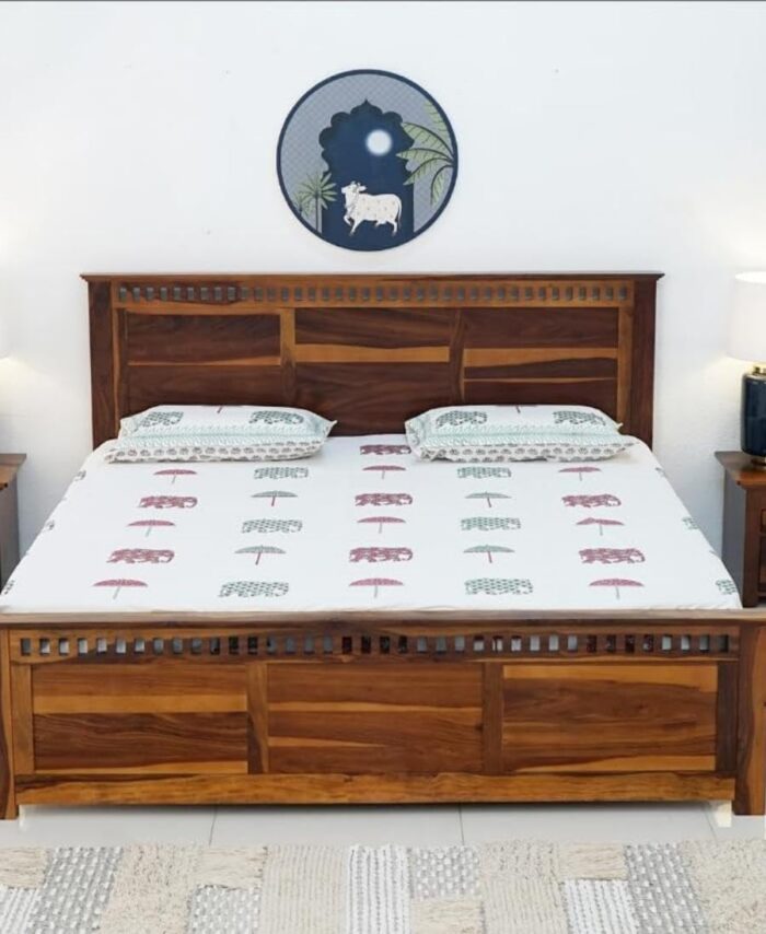 Sheesham Wood King Bed: No Storage, Elegant Functional Furniture.