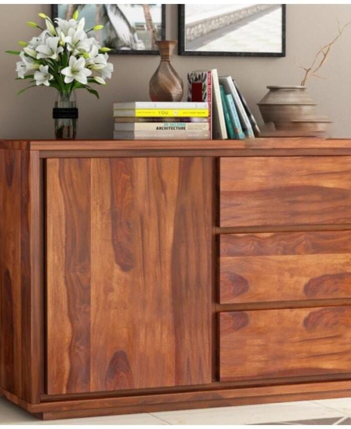 Sheesham Wood Chest: Dark Walnut Dresser for Multi-Room Storage.