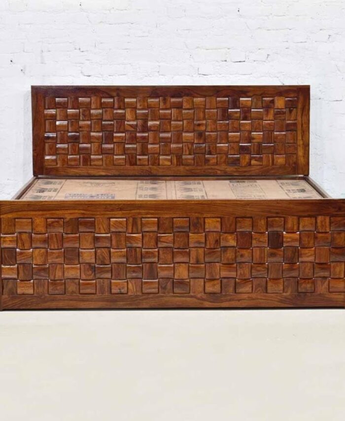 Sheesham Wood King Bed: Box Storage, Elegant Home Furniture.