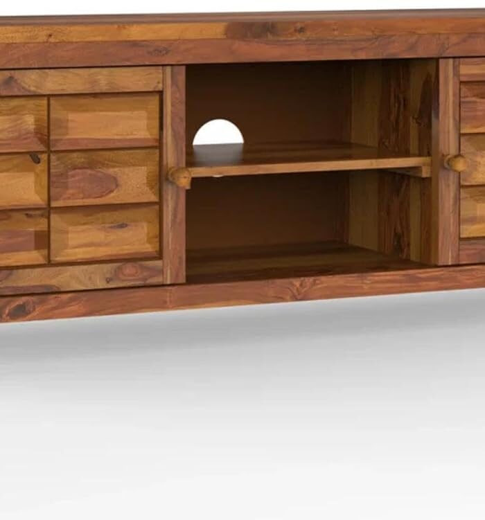 Sheesham TV Unit: Honey, 2 Doors, 2 Shelves.