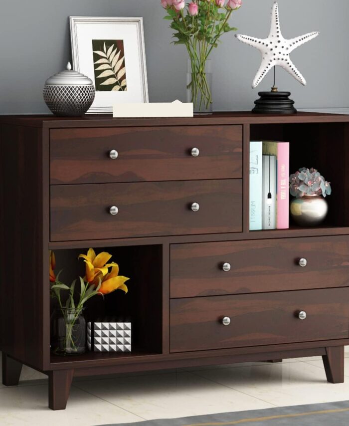 Sheesham Wood Chest: Dark Walnut Drawer for Versatile Storage.