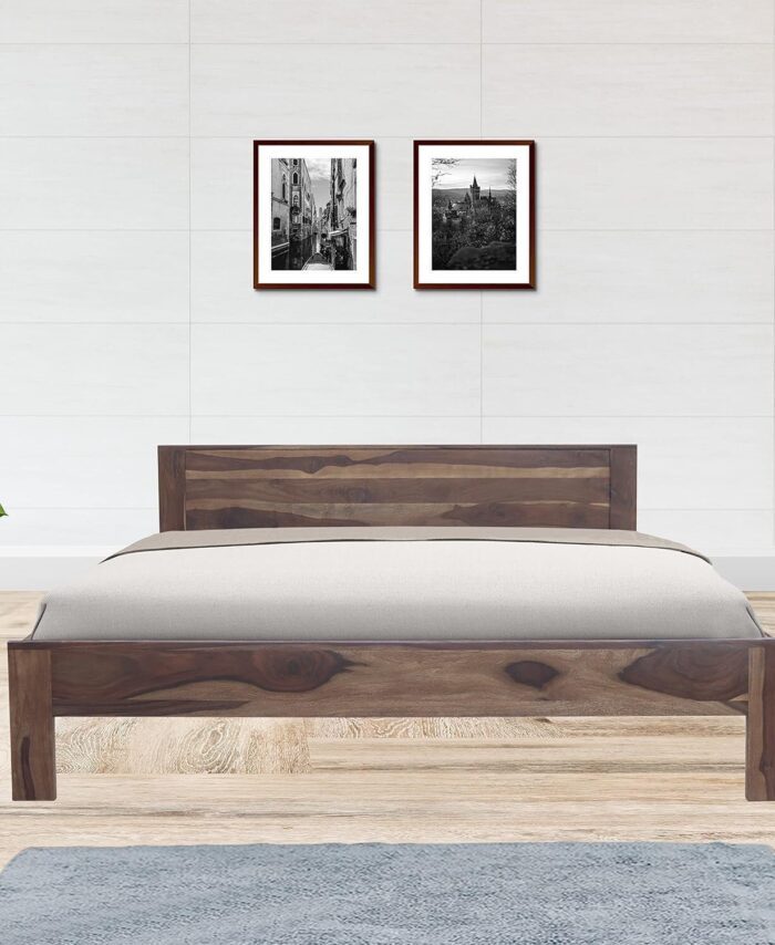 Sheesham Wood Queen Bed: No Storage, Solid Wooden Cot, Home.