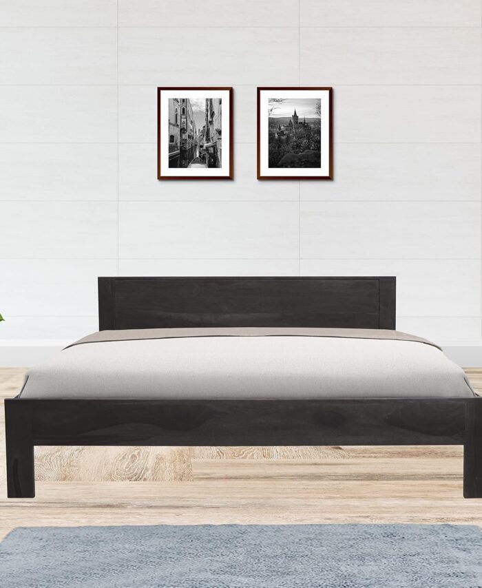 Sheesham Wood Queen Bed: No Storage, Elegant Bedroom Living.