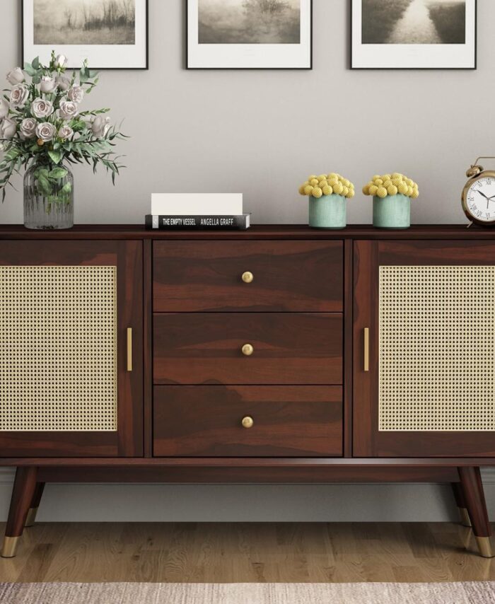 Sheesham Wood Chest: Dark Walnut Drawer for Hall/Office.