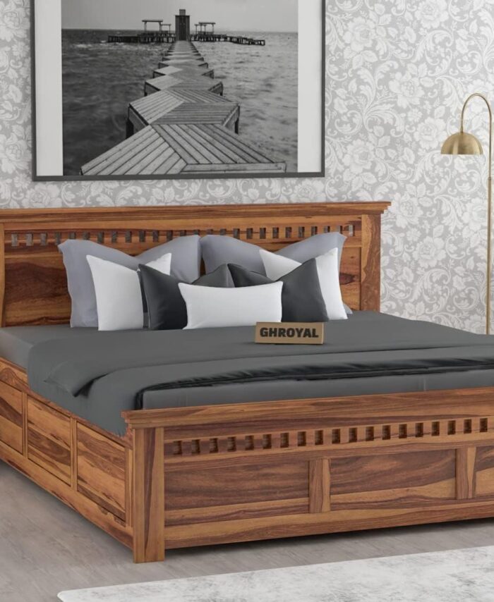 Sheesham Wood King Bed:  Functional Wooden Cot.