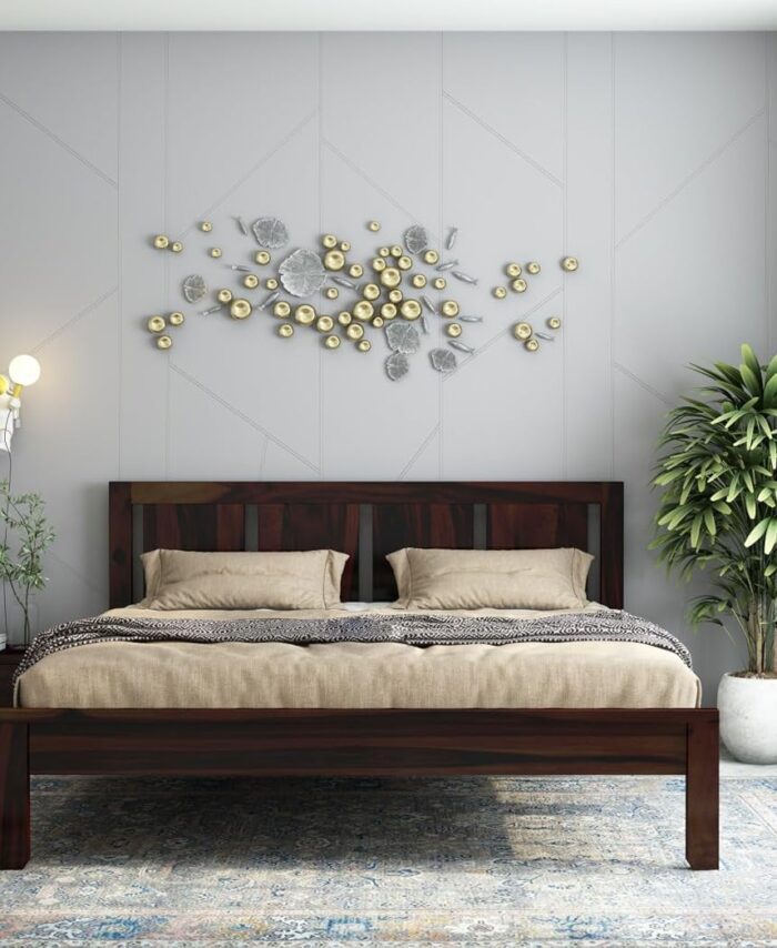 Sheesham Wood King Bed: No Storage, Elegant Bedroom, Living Room.