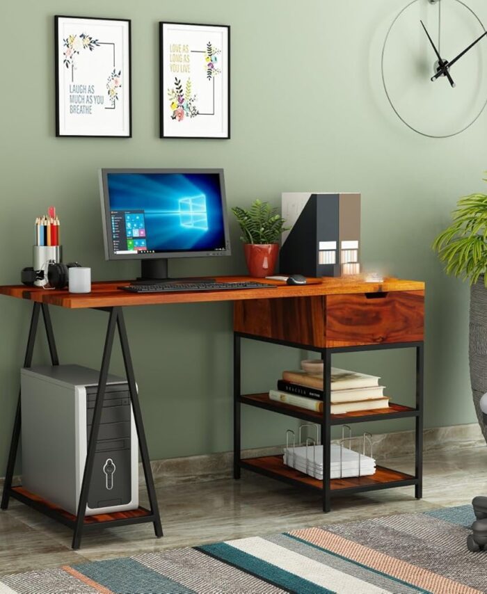 Sheesham Study Table: WFH Computer Desk, Drawer Storage.